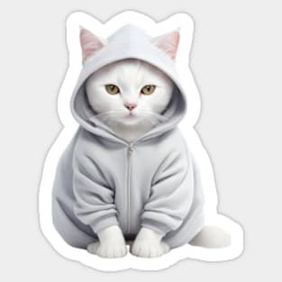 White British shorthair cat wearing hoodie Sticker